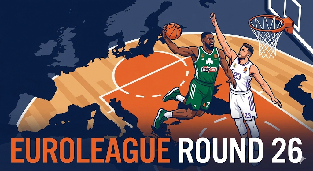 Illustration of basketball players for EuroLeague Round 26 DFS Picks